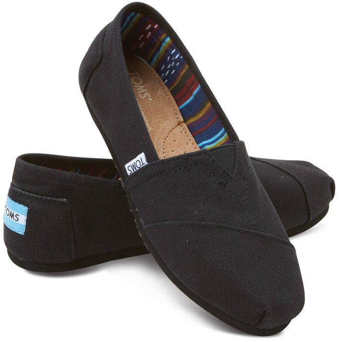 10002472 Black On Black Canvas Slip-On Casual Toms Womens Shoes