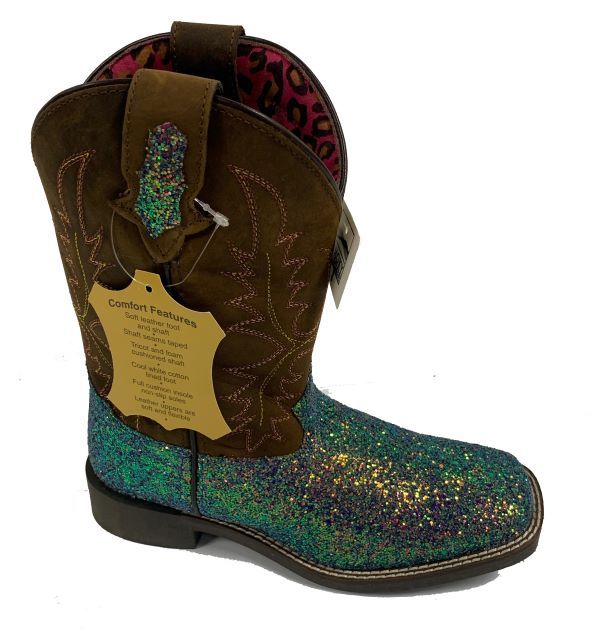 Crazy Horse Western Cowboy Boot Size 10R Smoky Children Ariel Pastel Glitter