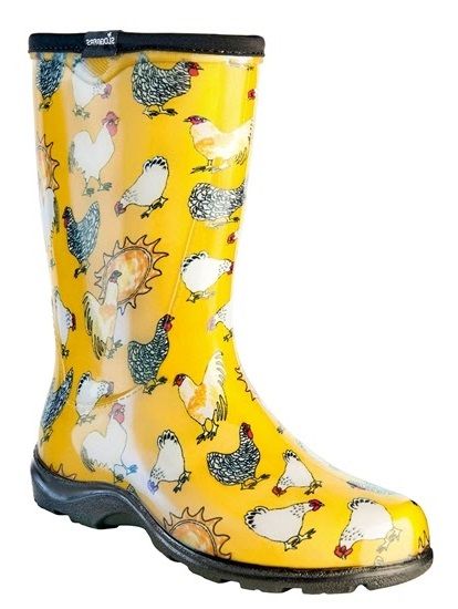 yellow chicken rain boots
