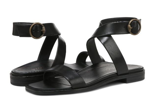 Vionic Black Leather Anaya Womens Sandals