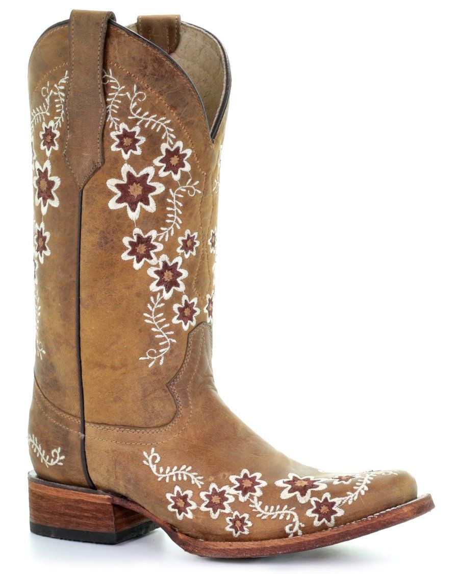 floral square toe boots