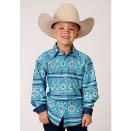 Karman Roper Turquoise/Blue Horizon Boy's Longsleeve Western Snap Shirt 303000674018BU