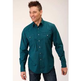 Roper Green Diamond Print Men's Longsleeve Snap Western Shirt 0300100641011GR