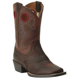Ariat Roughstock Square Toe Brown/Red Leather Kids Western 10014101