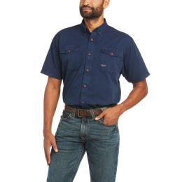 Ariat Navy Rebar Washed Twill Short Sleeve Mens Work Shirt 10035415