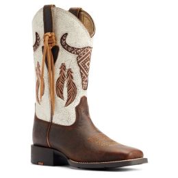 Ariat Barn Brown/Crackled White Round Up Southwest Stretchfit Women's Western Boots 10044434