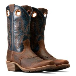 Ariat Fiery Brown Crunch/Western Blue Hybrid Roughstock Square Toe Men's Boots 10046831