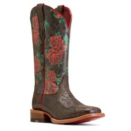 Ariat Chocolate Floral Emboss/Wild Rose Print Women's Wide Square Toe Western Boots 10046892