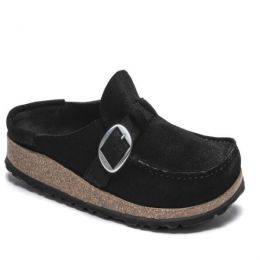 Birkenstock Black Buckley Suede Leather Womens Clog Shoes 1017826-N