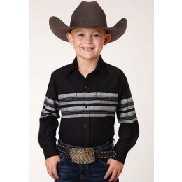 Karman Roper Black/Grey Border Stripe Boy's Longsleeve Snap Shirt 10300430709BL