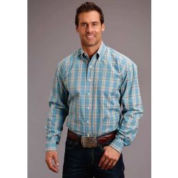 Stetson Turquoise Ombre Plaid Mens Longsleeve Shirt 1100105790770GR