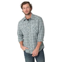 Wrangler Dark Green Retro Long Sleeve Sawtooth Snap Pocket Plaid Men's Snap Western Shirt 112324675