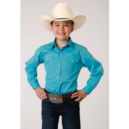 Karman Roper Turquoise Boy's Longsleeve Stretch Snap Shirt 0303002652104BU