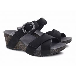 Dansko Susie Black Milled Nubuck Comfort Slide On Womens Wedge Sandals 3420-360200