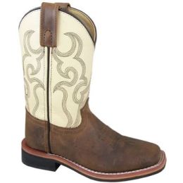 Smoky Mountain Boots Brown/Cream Scout Leather Square Toe Youth Western Boots Sizes 3.5-7  3705-Y