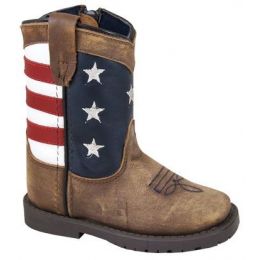 Smoky Mountain Boots Vintage Brown Leather Stars and Stripes Toddler Square Toe Boots 3800