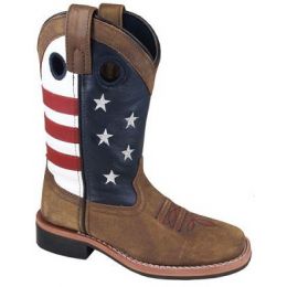 Smoky Mountain Children's Stars and Stripes Vintage Brown Leather Square Toe Boot 3880