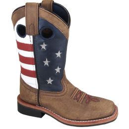 Smoky Mountain Stars and Stripes Vintage Brown Square Toe Children's Boots 3880