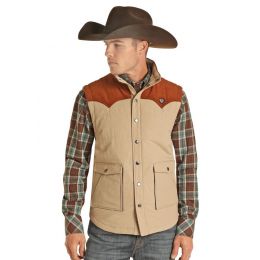 Rock and Roll Cowboy Tan Vintage 46 Corduroy Quilted Performance Mens Vest 98-1110
