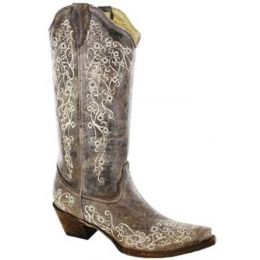 A1094 Brown Crater Bone Embroidered Corral Womens Western Cowboy Boots