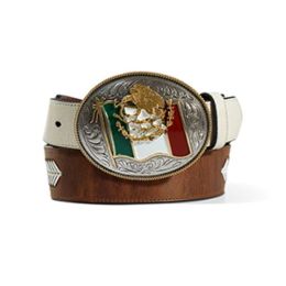 Ariat Brown Men's Belt with Mexican Conchos and Mexico Flag Buckle A1040002