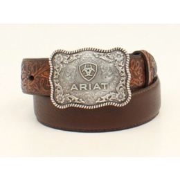 Ariat Rustic Distressed Brown Boy's Leather Belt with Antiqued Silver Floral Buckle A1301002