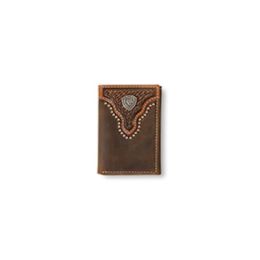Ariat Brown Trifold Wallet with Basket Weave and Sunburst Embossing A3553502