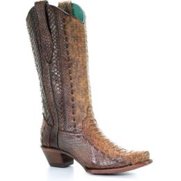 Corral Tan Handcrafted Python Womens Western Snip Toe Boots A3659