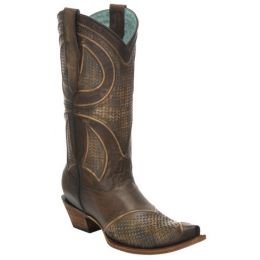 Corral Laser Cut Snip Toe Maple Womens Western Boots C3136