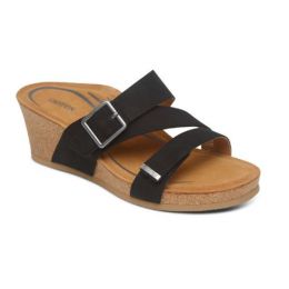 Aetrex Kimmy Black Arch Support Womens Wedge Sandals CK310