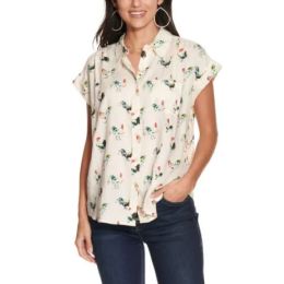 Cotton and Rye Outfitters White with Colorful Roosters Women's Short Sleeve Top CRW035M