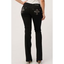 Grace in LA Black Easyfit Bootcut Womens Jeans featuring Crosses with Sequins EB61548BLK