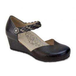 Aetrex Black Mia Adjustable Strap Womens Wedge Shoes EW650