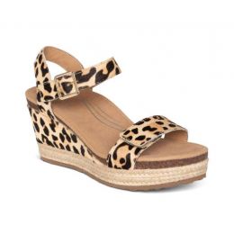 Aetrex Sydney Leopard Quarter Strap Espadrille Womens Wedge Sandals EW704