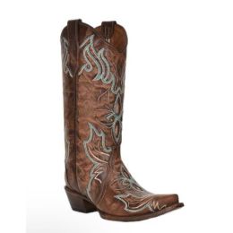 Circle G by Corral Brown Inlay w/Turquoise Embroidery Women's Snip Toe Western Boots L5961