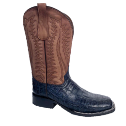 Circle G by Corral Navy Blue/Moka Men's 12 inch Caiman  Embroidery Wide Square Toe Men's Gator Western Boots L6053