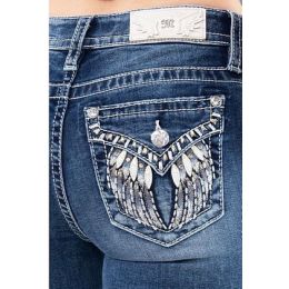 Miss Me Medium Wash Mid Rise Embroidered Wing Flap Pocket Women's Jeans M5082B123