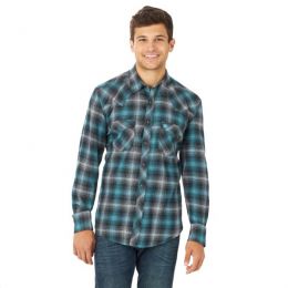Wrangler Black and Green Plaid Mens Longsleeve Flannel Western Shirt MV4028X