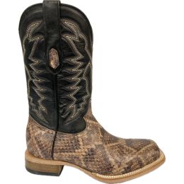 Cowtown Natural/Brown/Black with Embroidery Men's Wide Square Toe Rattlesnake Western Boots Q6715