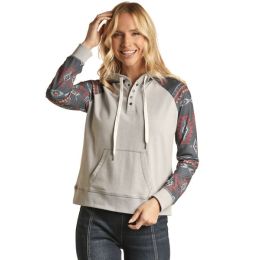 Rock and Roll Cowgirl Grey Aztec Women's 1/4 Snap Hoodie