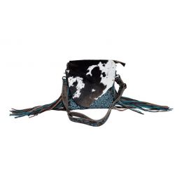 Myra Bag Cobal Blue Conceal Carry Cow print tooled leather fringe bag S-3345