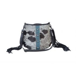 Myra Bags Paradox Cowhair Fringe Turquoise Studded Bag S-3992