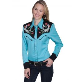 Scully horseshoe and rose embroidered snap front shirt PL637 TUR
