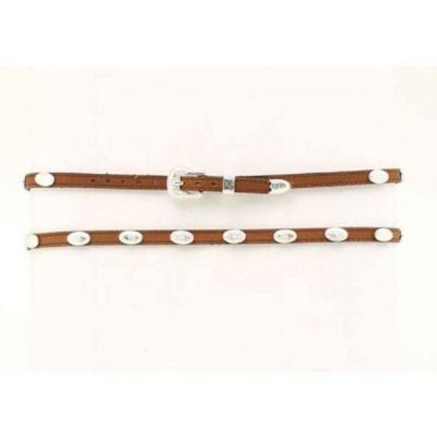 0237444 Brown Leather Hatband With Silver Conchos