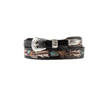 Twister Black Hatband with Hand Tooled Painted Feather Design 0280901