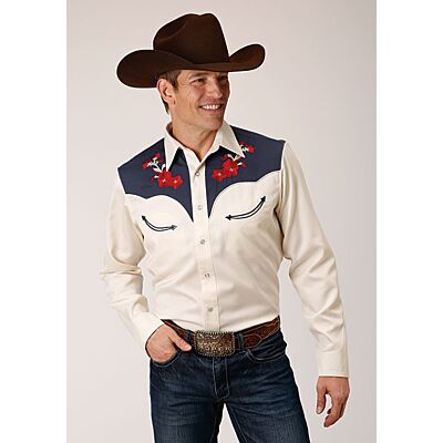 Karmen Roper Old West Collection Men's Long Sleeve Snap Embroidered Western Shirt 03-001-0040-0675 WH