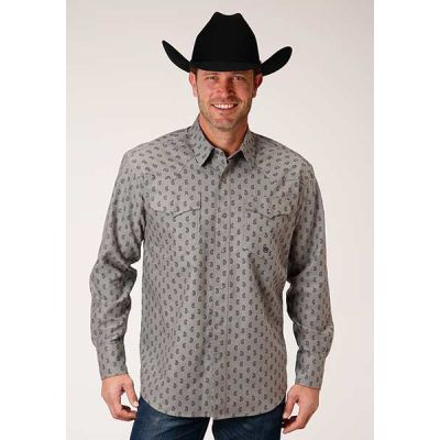 Karmen Roper Grey Amarillo Mens Long Sleeve Snap Shirt 300102250795GY