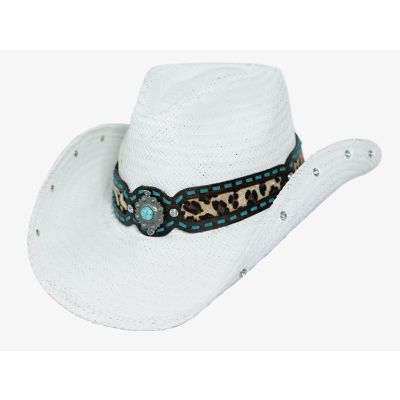 Miami White Western Hat with Leopard Hatband 05-911