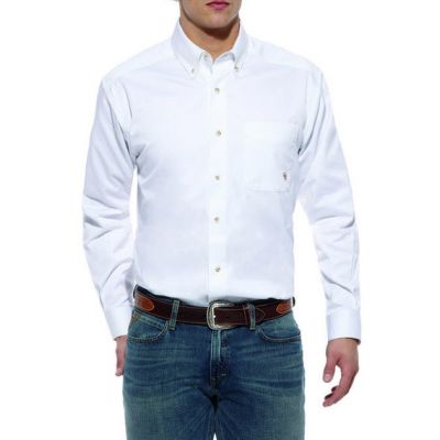 10000503 White Twill Button Down Western Long Sleeve Ariat Mens Shirts