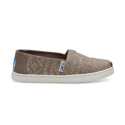 Toms Desert Taupe Foil Feathers Youth Classic Shoes 10010765